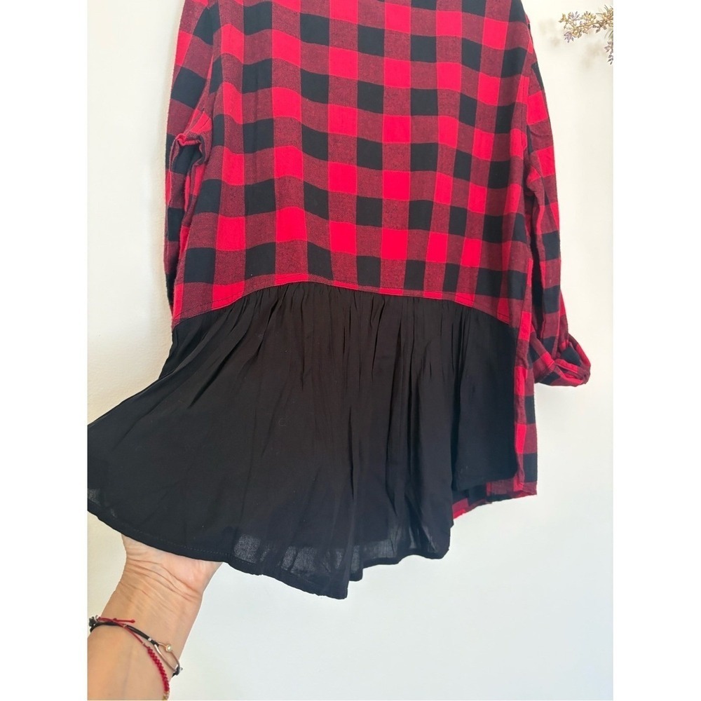 Johnny Was Buffalo Plaid Ruffle Hem Front Shirt Size S NWT $278